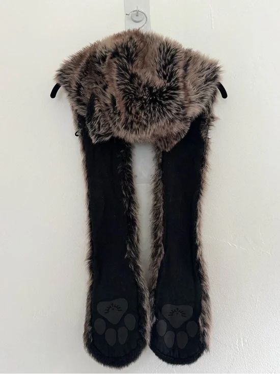 SpiritHoods Grey Wolf Faux Fur Hood Hat with Paws Festival Cozy - Picture 4 of 14